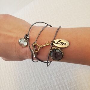 Trio of Charm Bracelets - Gem, Key, Heart Love Charms